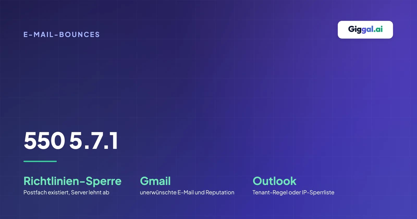 Leitfaden zum Bounce-Fehler 550 5.7.1 mit Richtlinien-Sperren, Ablehnungen durch Gmail und durch Outlook