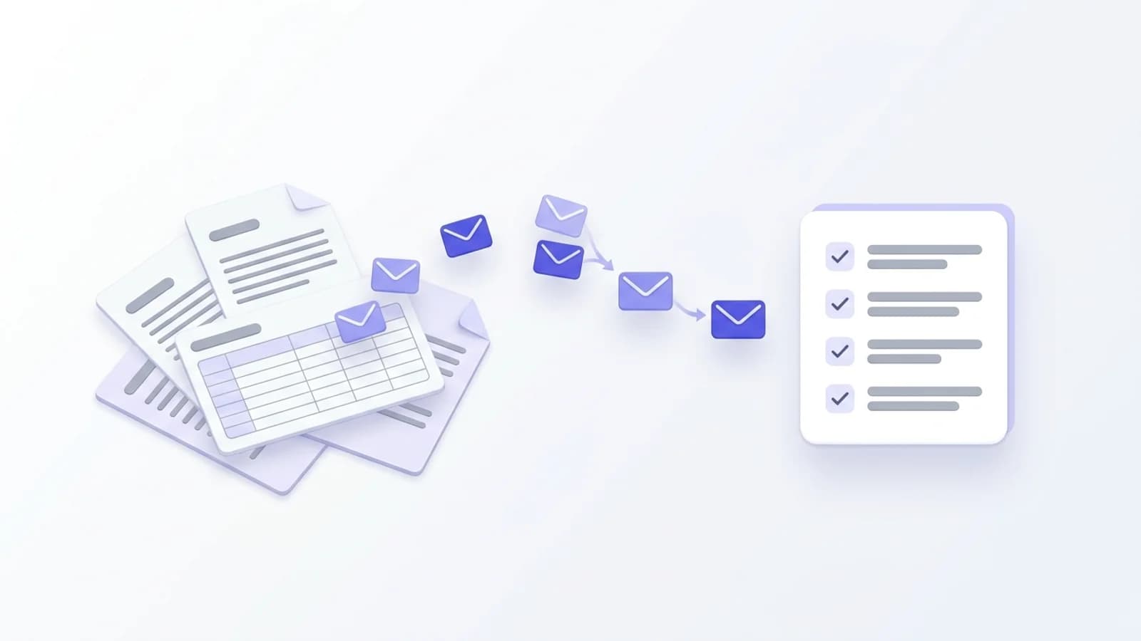 Illustration: Der Email Extractor holt E-Mail-Adressen aus Dokumenten und sammelt sie ohne Duplikate in einer geordneten Liste.