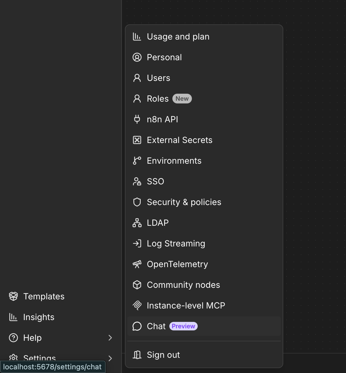 The Community nodes entry inside the n8n settings menu